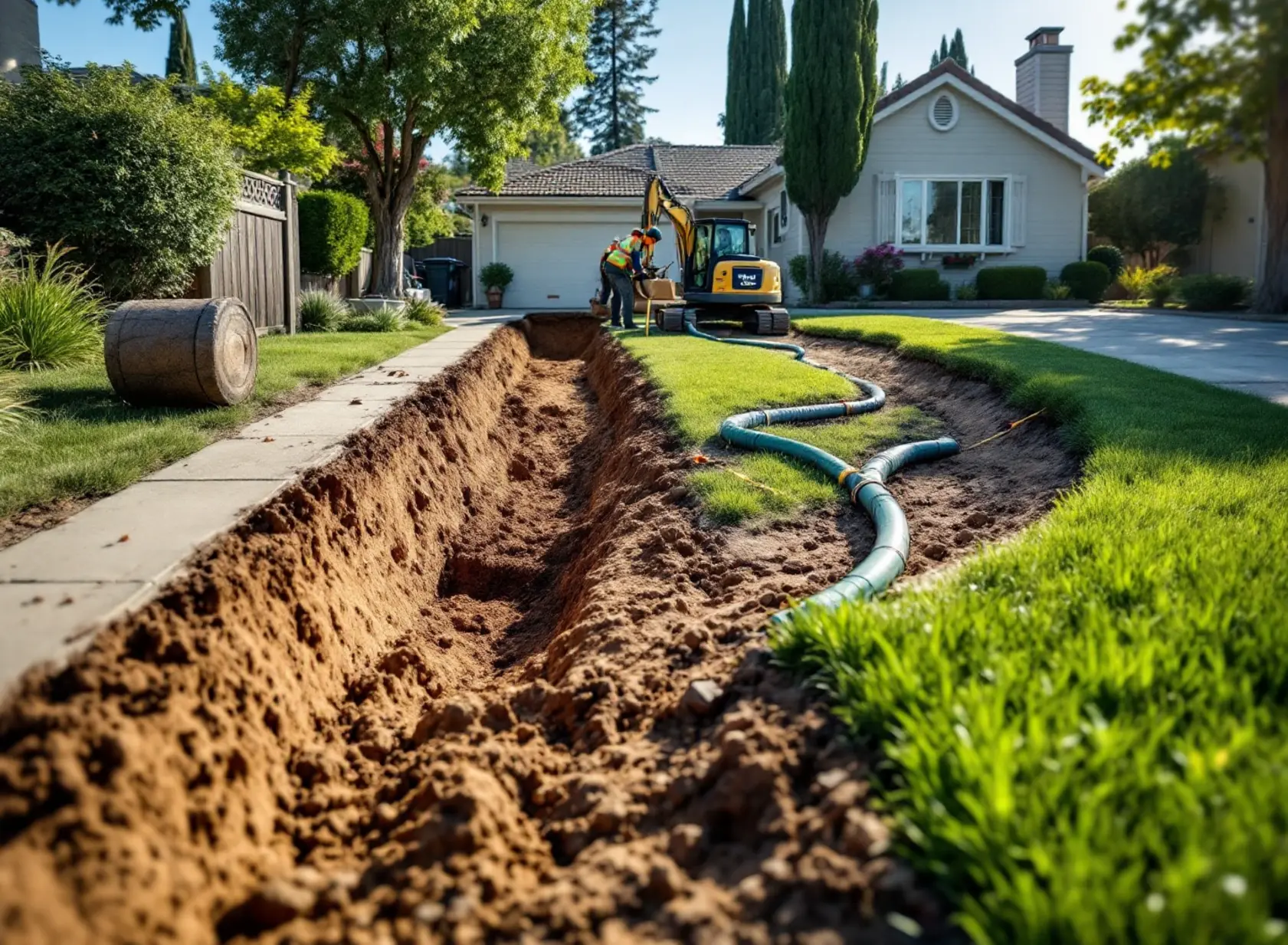 traditional-vs-trenchless-cost-sewer-repair-price-comparison-for-homeowners-featured-20260223-1556 Traditional vs trenchless cost comparison shown by side-by-side sewer repair methods in a Sacramento yard.